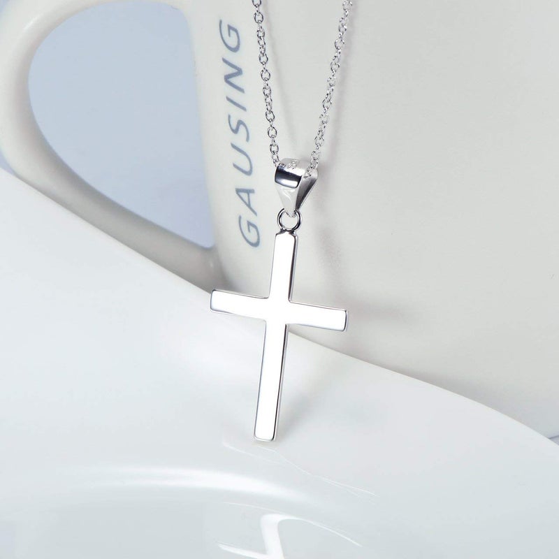 LUHE Silver Cross Necklace for Women Religious Engraved Faith Hope Love Cross Pendant Necklace Jewelry Christmas Gifts for Women Unisex - Image 5